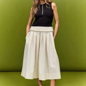 PLAN C Knit And Poplin Two
Toned Pleated MIDI Dress Size 6